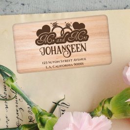 Herr und Frau Elegant Simple Rustic Wood Wedding Adressaufkleber