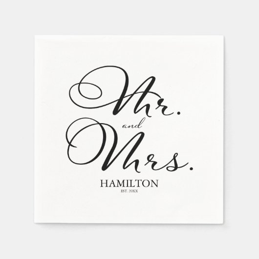 Herr und Frau - Elegante Black Script Wedding Serviette (Vorderseite)