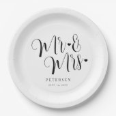 Herr und Frau elegante Drehbuch einfache Hochzeit Pappteller (Vorderseite)