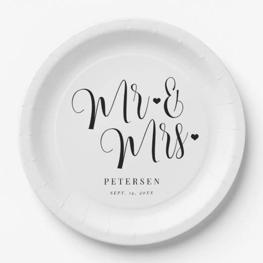 Herr und Frau elegante Drehbuch einfache Hochzeit Pappteller (Vorderseite)