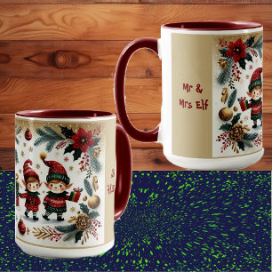 Herr und Frau Elf Frohe Weihnachten Poinsettia Bot Tasse