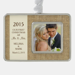 Herr und Frau Erster Weihnachtsmann Foto Rustic Bu Rahmen-Ornament Silber