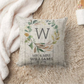 Herr und Frau Eucalyptus Greenery Monogram Wedding Kissen (Decke)