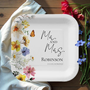 Herr und Frau   Farbenfrohe Wildblume Boho Wedding Pappteller