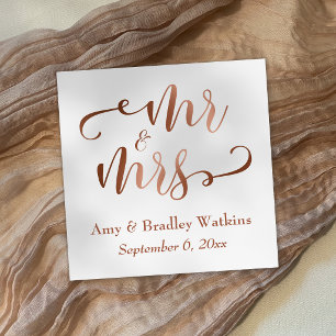 "Herr und Frau" Faux-Kupfer-Typografie-Hochzeit Serviette