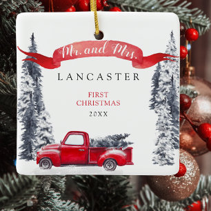 Herr und Frau First Christmas Holiday Red Truck Keramikornament