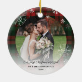 Herr und Frau First Christmas Kariert Rustic Holid Keramik Ornament (Hinten)