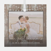Herr und Frau First Christmas Rustic Wood and Ligh Ornament Aus Glas (Vorderseite)