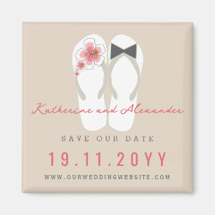 Herr und Frau Flip Flops Hibiskus Hochzeit Termin  Magnet