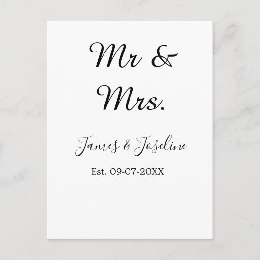 Herr und Frau fügen den Namen est hinzu. Ehepaar Postkarte (Vorderseite)
