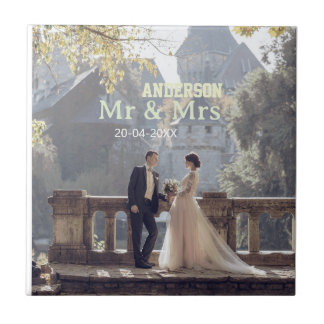 Herr und Frau fügen Familienname Foto Datum Hochze Fliese