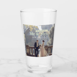 Herr und Frau fügen Familienname Foto Datum Hochze Glas