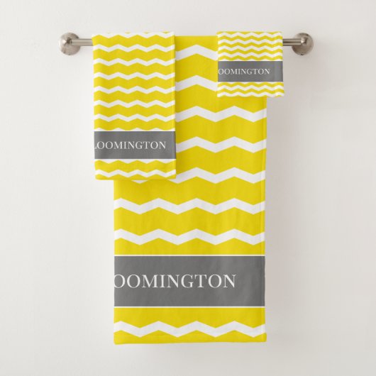 Herr und Frau gelbes graues Zickzack Badhandtuch Set (Insitu)