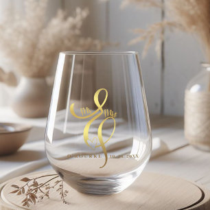 Herr und Frau Gold Kalligrafie Ampersand Hochzeit  Weinglas Ohne Stiel