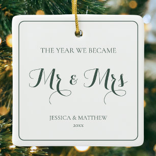 Herr und Frau Green Modern Elegant Newlyweds Coupl Keramikornament
