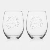 Herr und Frau Greenery Jubiläumsname Est Weinglas Ohne Stiel (Rückseite)