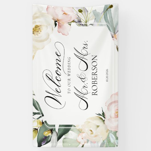 Herr und Frau | Grüne Blumenrahmen Hochzeit Willko Banner (Vertikal)