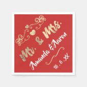 Herr und Frau Heart Red Ruby Champaigne Gold Serviette (Vorderseite)