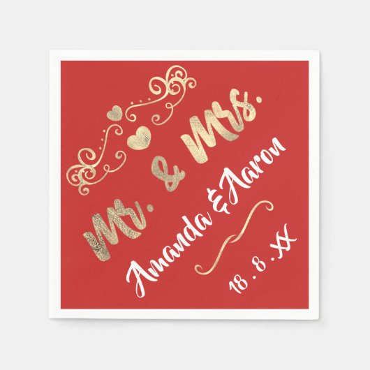 Herr und Frau Heart Red Ruby Champaigne Gold Serviette (Vorderseite)