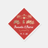 Herr und Frau Heart Red Ruby Champaigne Gold Serviette (Ecke)