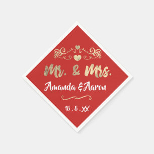 Herr und Frau Heart Red Ruby Champaigne Gold Serviette
