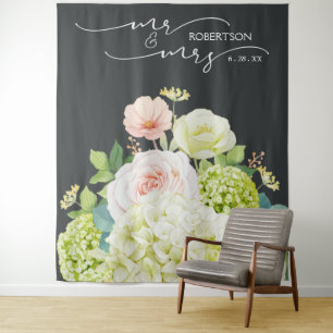 Herr und Frau Hochzeitshintergrund Florales Banner Wandteppich