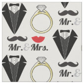 Herr und Frau Lips Mustache Ring Tuxedo Wedding Stoff (Nahaufnahme)