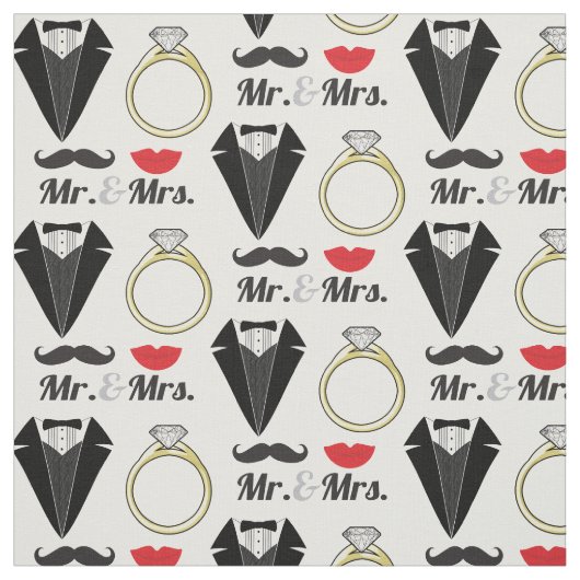 Herr und Frau Lips Mustache Ring Tuxedo Wedding Stoff (Muster)