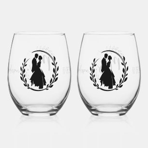 Herr und Frau mit Braut und Bräutigam-Silhouette  Weinglas Ohne Stiel