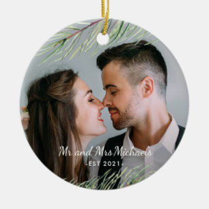 Herr und Frau mit Jahr und Foto Weihnachten Keramik Ornament