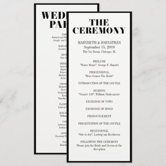 Herr und Frau Modern Bold Wedding Program Programm (Vorne/Hinten)