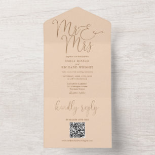 Herr und Frau Modern QR-Code Soft Peach Hochzeit All In One Einladung