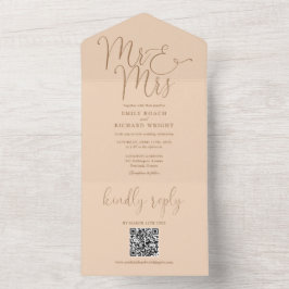 Herr und Frau Modern QR Code Soft Peach Wedding All In One Einladung