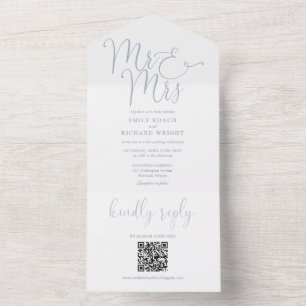 Herr und Frau Modern QR Code Staubblauer Hochzeit All In One Einladung