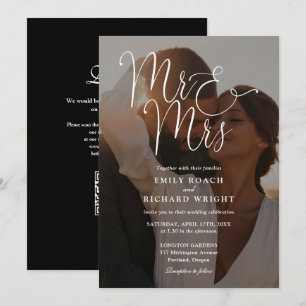 Herr und Frau Modern Script QR Code Foto Hochzeit Einladung