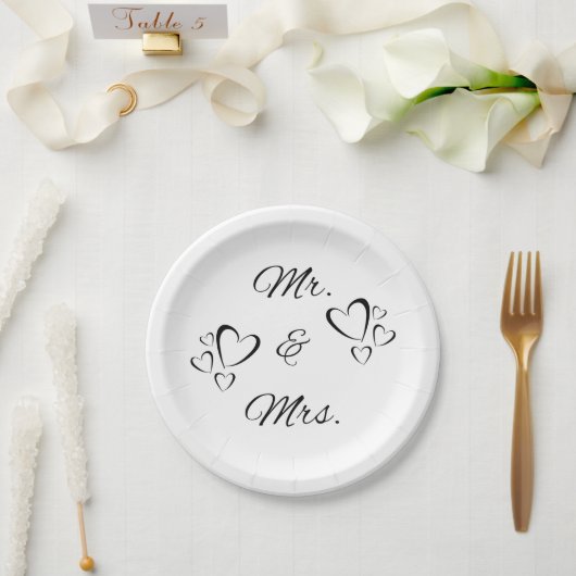 Herr und Frau Modern Script White Hochzeit Pappteller (Hochzeit)