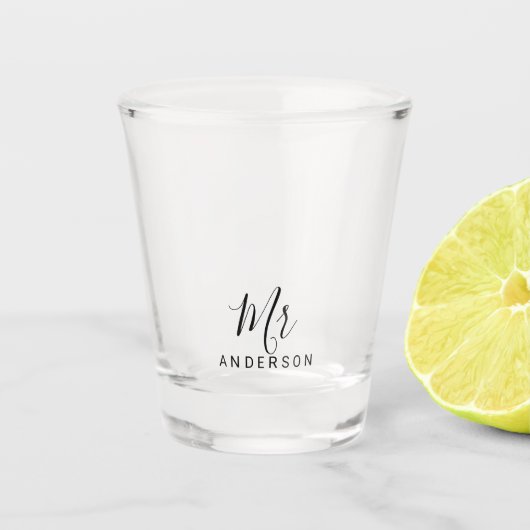 Herr und Frau | Modernes Drehbuch Personalisiert Schnapsglas (Vorderseite)