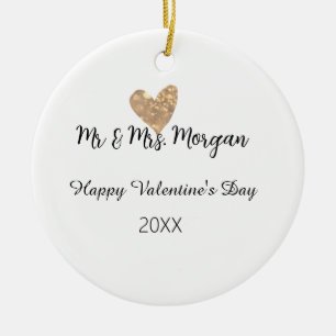 Herr und Frau name Frohen Valentinstag goldenes He Keramik Ornament