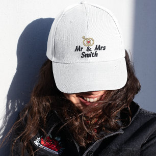 Herr und Frau Name und Trauringe, Braut, Modern Bestickte Baseballkappe