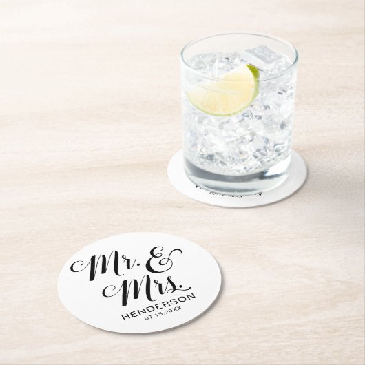 Herr und Frau Name Wedding Runder Pappuntersetzer (Vor Ort)