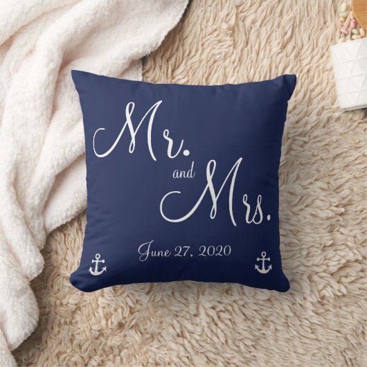 Herr und Frau Navy Blue Nautical Wedding Pillows Kissen (Decke)