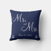 Herr und Frau Navy Blue Nautical Wedding Pillows Kissen (Rückseite)