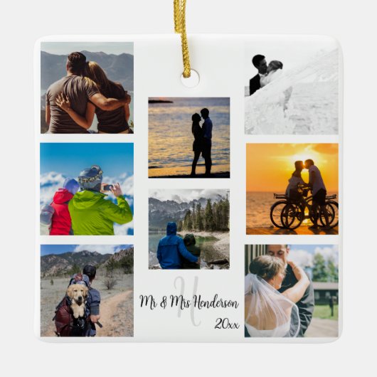 Herr und Frau Newlywed Custom 8 Foto Grid Keramikornament (Vorderseite)