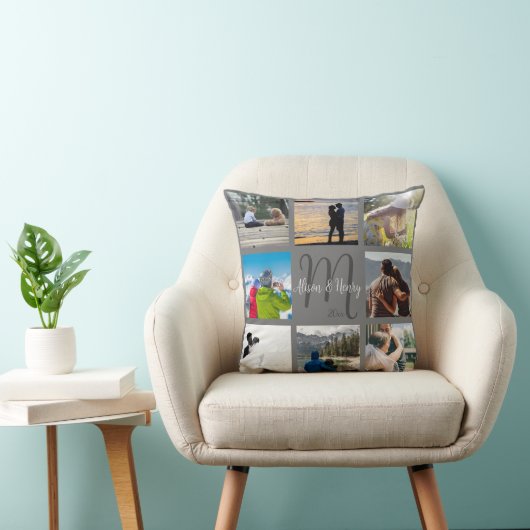 Herr und Frau Newlywed Custom 8 Foto Grid Throw Pi Kissen (Stuhl )