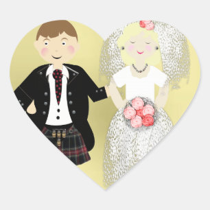 Herr und Frau Niedlich Bride and Kilted Groom Herz-Aufkleber