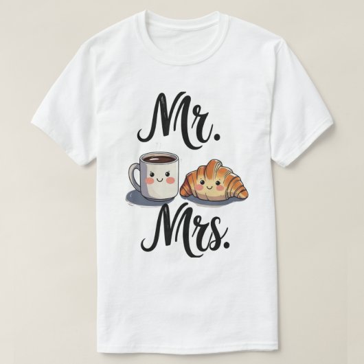 Herr und Frau Niedlich Coffee and Croissant Couple T-Shirt (Design vorne)