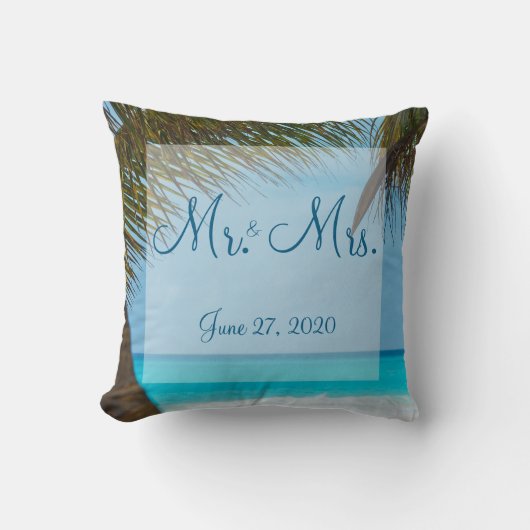 Herr und Frau Palm Trees on Beach Wedding Pillows Kissen (Vorderseite)