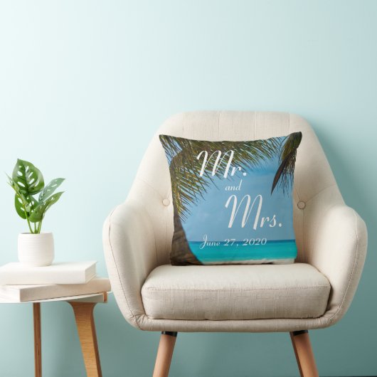 Herr und Frau Palm Trees on Beach Wedding Pillows Kissen (Stuhl )
