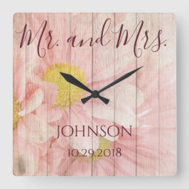 Herr und Frau Personalized Floral Quadratische Wanduhr