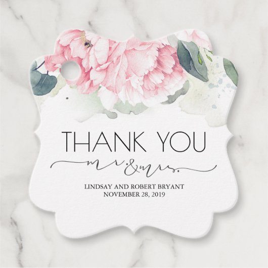 Herr und Frau Pink Floral Vielen Dank Geschenkanhänger (Vorderseite)